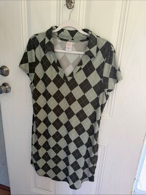No Boundaries Sage Green and Black Argyle Polo Mini Dress
